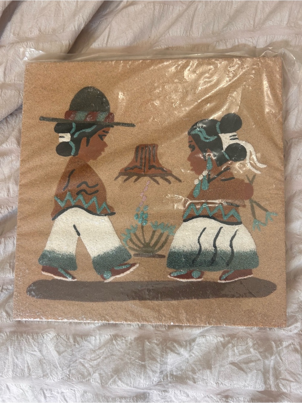 VTG Navajo Sand Art Painting Mary Lou Peshlakai 8x8